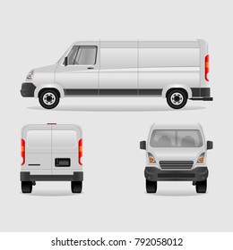 Various Views of Blank Cargo Delivery Van Vector Illustration for Branding Mock-up of Transportation Vehicle or Shipping Business Related Design