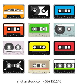 various vintage audio tapes - vector illustration