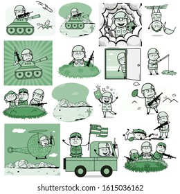 Various Vintage Comic Army Man - Collection of Concepts Vector illustrations