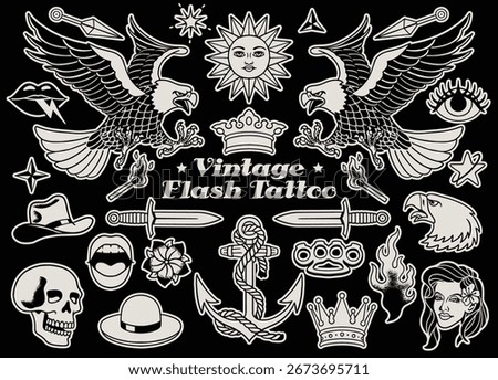 Various Vintage Flash Tattoo Set Design