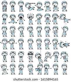 Various Vintage Repairman Character Poses - Set of Concepts Vector illustrations