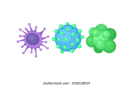 Various Virus, Microbe and Germs of Different Color and Shape Vector Set
