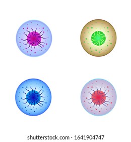 Various viruses, bacteria and germs icon set. Vector realistic illustration of different types of microorganisms, microscopic viruses of various color and shape isolated on white background.