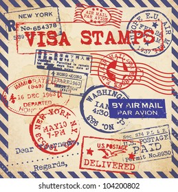 Various Visa Stamps Background