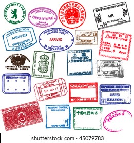 Various visa stamps from passports from worldwide travelling. Vector.