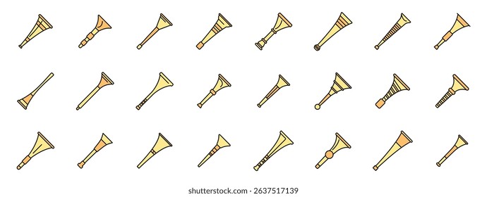 Various vuvuzela icons showcasing diverse designs and styles, perfect for representing football celebrations, fanfare, and stadium atmosphere