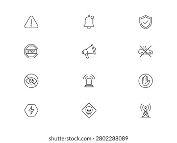 Various warning and notification icons for safety and alerts isolated on transparent background