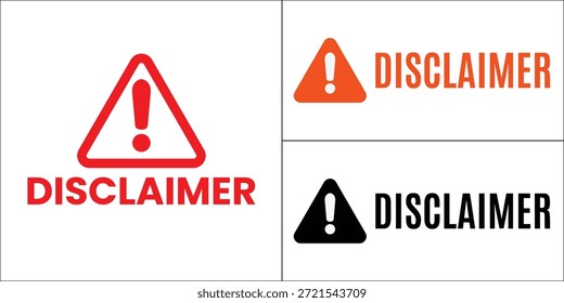 Various warning signs with disclaimer text, using different colors and triangle shapes.