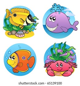 Various water animals and fishes 2 - vector illustration.