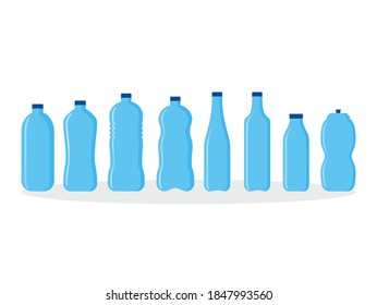  Various water plastic bottles. Vector illustration