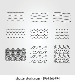 various water, wave, ocean logo. lake, river logo vector illustration design