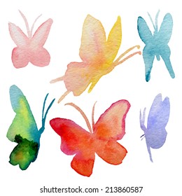 Various watercolor hand drawn butterflies collection - vector eps10