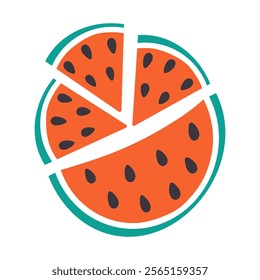 Various Watermelon slices with seed. Top view Circle composition watermelon parts. Design elements