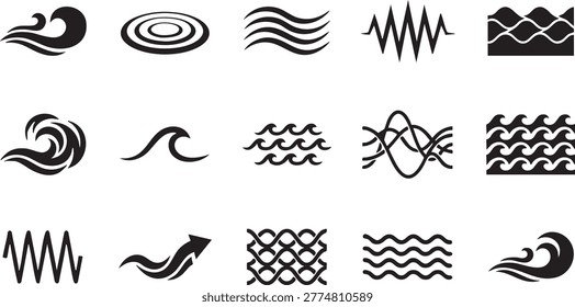 Various wave and ripple illustrations, capturing fluid motion and energy flow.