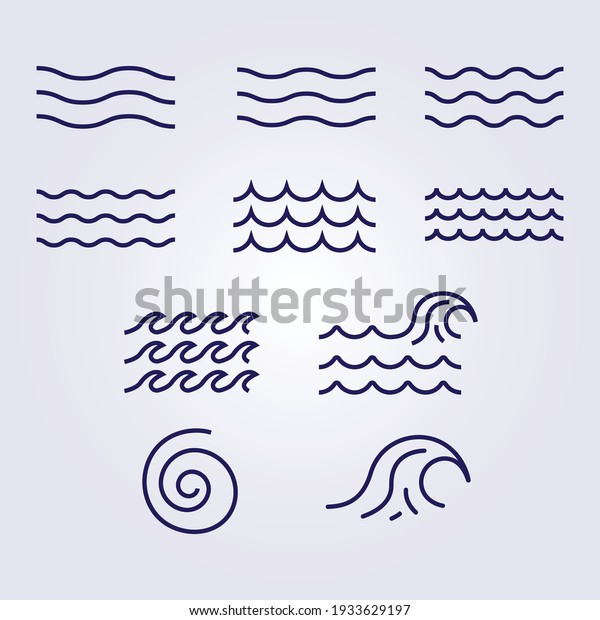 various wave water lake river\
logo vector illustration, bundle set collection package\
design