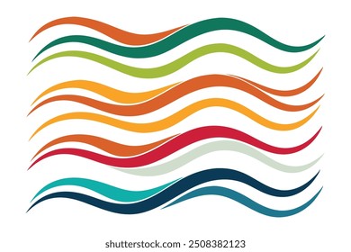 Varias líneas onduladas en diferentes colores y grosores, mostrando fluidez y movimiento en la Ilustración vectorial de diseño sobre fondo blanco