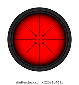 Various weapon thermal infrared sight, sniper rifle optical scope. Hunting gun viewfinder with crosshair. Aim, shooting mark symbol. Military target sign. Game UI element. Vector illustration