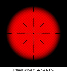 Various weapon thermal infrared sight, sniper rifle optical scope. Hunting gun viewfinder with crosshair. Aim, shooting mark symbol. Military target sign. Game UI element. Vector illustration