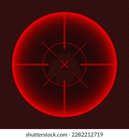 Various weapon thermal infrared sight, sniper rifle optical scope. Hunting gun viewfinder with crosshair. Aim, shooting mark symbol. Military target sign. Game UI element. Vector illustration