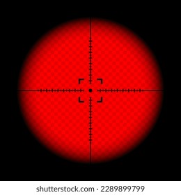 Various weapon thermal infrared sight, sniper rifle optical scope. Hunting gun viewfinder with crosshair. Aim, shooting mark symbol. Military target sign. Game UI element. Vector illustration