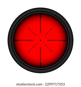 Various weapon thermal infrared sight, sniper rifle optical scope. Hunting gun viewfinder with crosshair. Aim, shooting mark symbol. Military target sign. Game UI element. Vector illustration