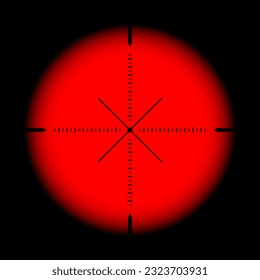 Various weapon thermal infrared sight, sniper rifle optical scope. Hunting gun viewfinder with crosshair. Aim, shooting mark symbol. Military target sign. Game UI element. Vector illustration