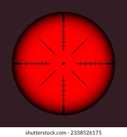 Various weapon thermal infrared sight, sniper rifle optical scope. Hunting gun viewfinder with crosshair. Aim, shooting mark symbol. Military target sign. Game UI element. Vector illustration