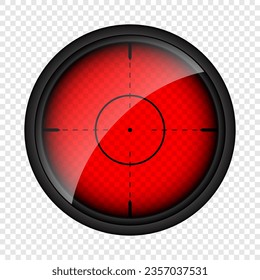 Various weapon thermal infrared sight, sniper rifle optical scope. Hunting gun viewfinder with crosshair. Aim, shooting mark symbol. Military target sign. Game UI element. Vector illustration