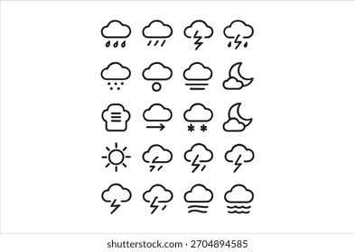 Varias condiciones de Clima están representadas visualmente por un conjunto de íconos simples de líneas negras.