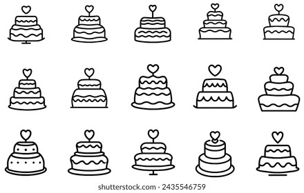 Various wedding cakes in line art