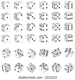 Various White Dice with Black Spots