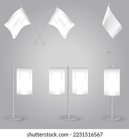 Various white flags and banners collection
