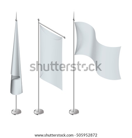 Various white flags and banners pictogram collection with hoisted and half-mast lowered positions abstract illustration.
