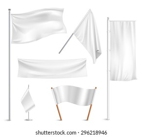 Various white flags and banners pictograms collection with hoisted and half-mast lowered positions abstract vector illustration