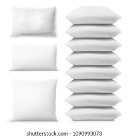 Various White Pillows On White Background Set. EPS10 Vector