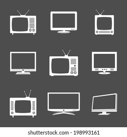 Various white TV web icons set on gray background