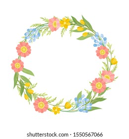 Various Wildflowers Twisted in Circle Flame Vector Illustration