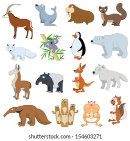 Various Wildlife Animals set on white background