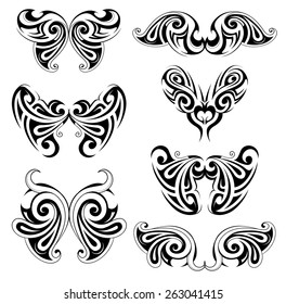 Various wing shapes for emblems and body art tattoo usage