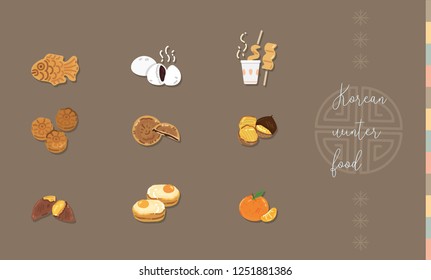 Various winter food cute icon set of Korea. Vector Illustration EPS10