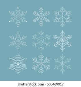 Various winter snowflakes vector set.