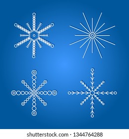 Various winter snowflakes white on blue background. Christmas and New Year decoration elements set. Vector illustration
