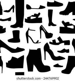 various woman shoes silhouettes seamless pattern