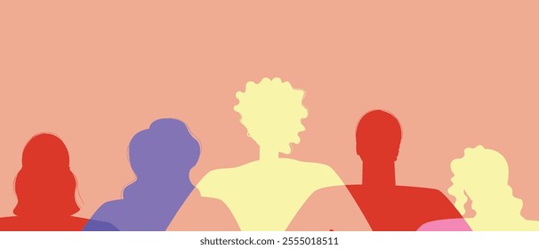 Various women with BIPOC silhouette head isolated. Modern feminist vector stock illustration. Copy space template for design and overlay. Silhouette illustration with women