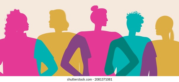 Various women. Silhouette vector stock illustration. Women power concept. People of different ethnic group, African activist. International Women's Day. Silhouette illustration