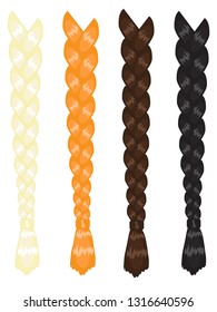Various women's braids on a white background. Vector illustration