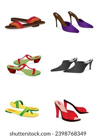 Various women's elegant high heel shoes slippers various colors