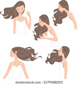 Various women's hair with long hair blowing in the wind