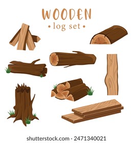 Various wood logs with trunks stump for lumber industry vector illustration on white background
