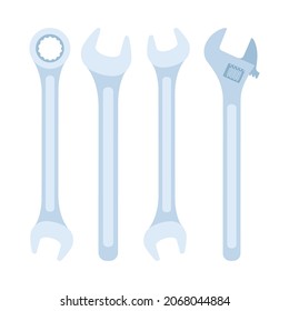 Various Wrenches set. Wrench isolated on white background. Vector illustration